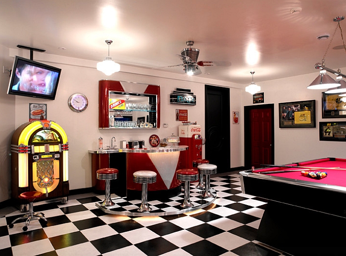 Exclusive 1950's style game room with coke machine, soda bar and a jukebox