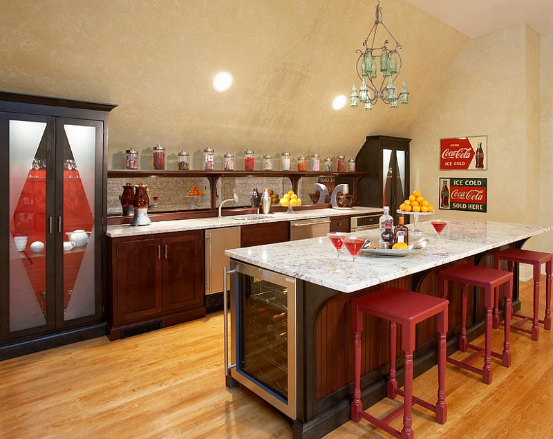 Vintage Coke signs seem to accentuate the reds in this kitchen