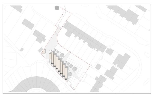 The containers will be aligned on a north-south axis and staggered to create privacy between units and to avoid a major sewer that runs through the site. The placement also retains access to existing parking and the Serpentine homes’ back gardens.