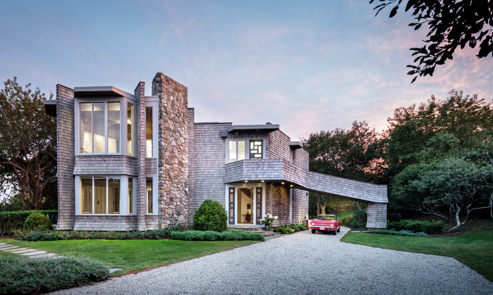 Located on 3.5 acres, the four-bedroom, three-and-a-half-bath home rests on top of a hill and is nestled up against the Montauk Point State Park.