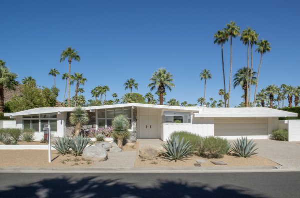 The elongated midcentury facade of 946 W. Ceres Road is classic Palm Springs and features beautiful native landscaping by a local landscape architect. 
