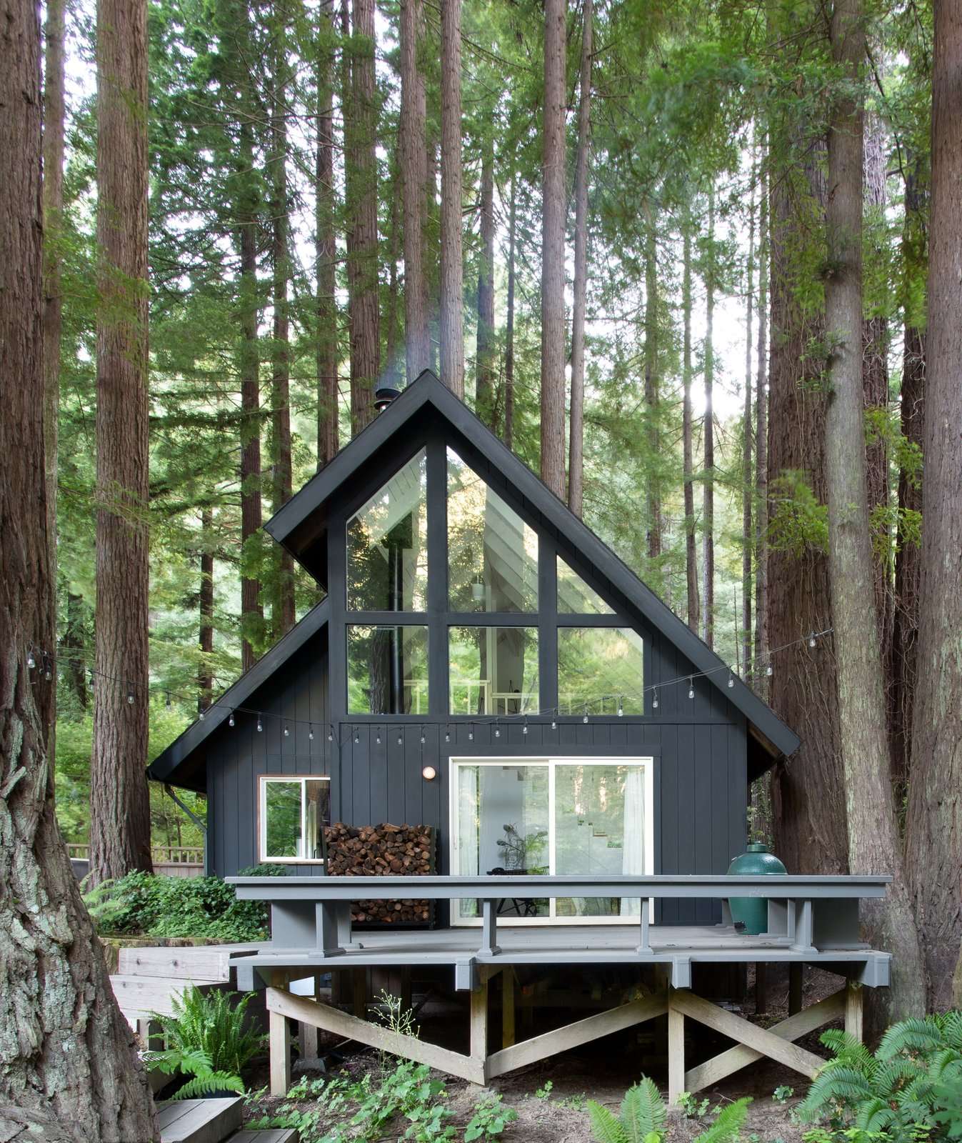 The 1,088-square-foot A-frame is located about an hour-and-a-half drive north of San Francisco in Western Sonoma County’s Cazadero township.