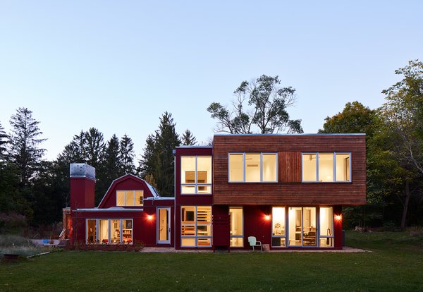 Reclaimed cedar from the original chicken coop was used for siding. 