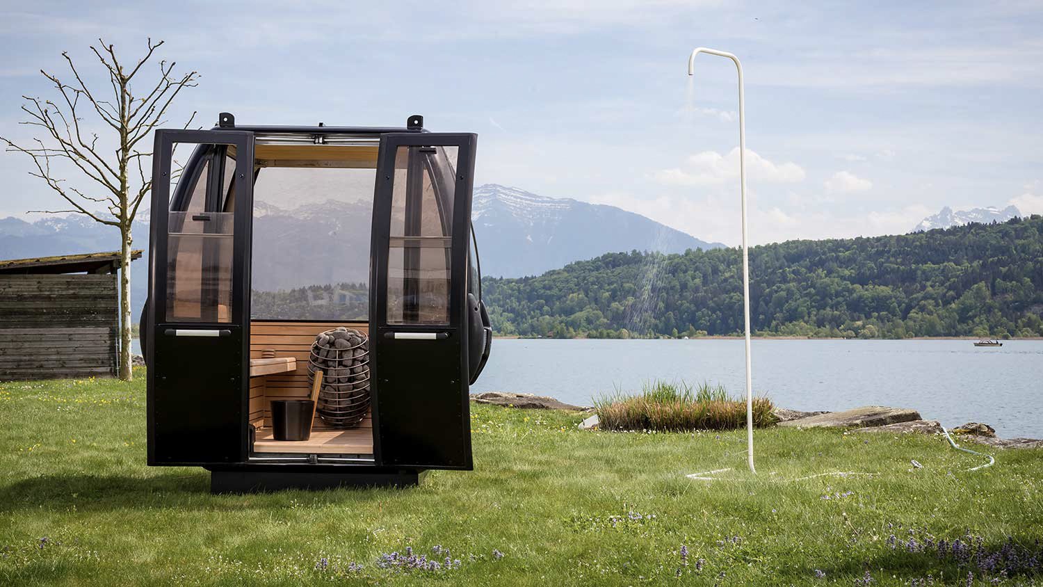 Two Swiss designers breathe new life into retired gondolas by turning them into sleek, customizable saunas. The interiors are gutted, and the exteriors receive a brand-new paint job—in any color of your choice.