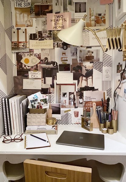 Creative Director Brady Tolbert's pint-sized home office includes an ever-evolving inspiration board that serves as an outward expression of what he's thinking about.