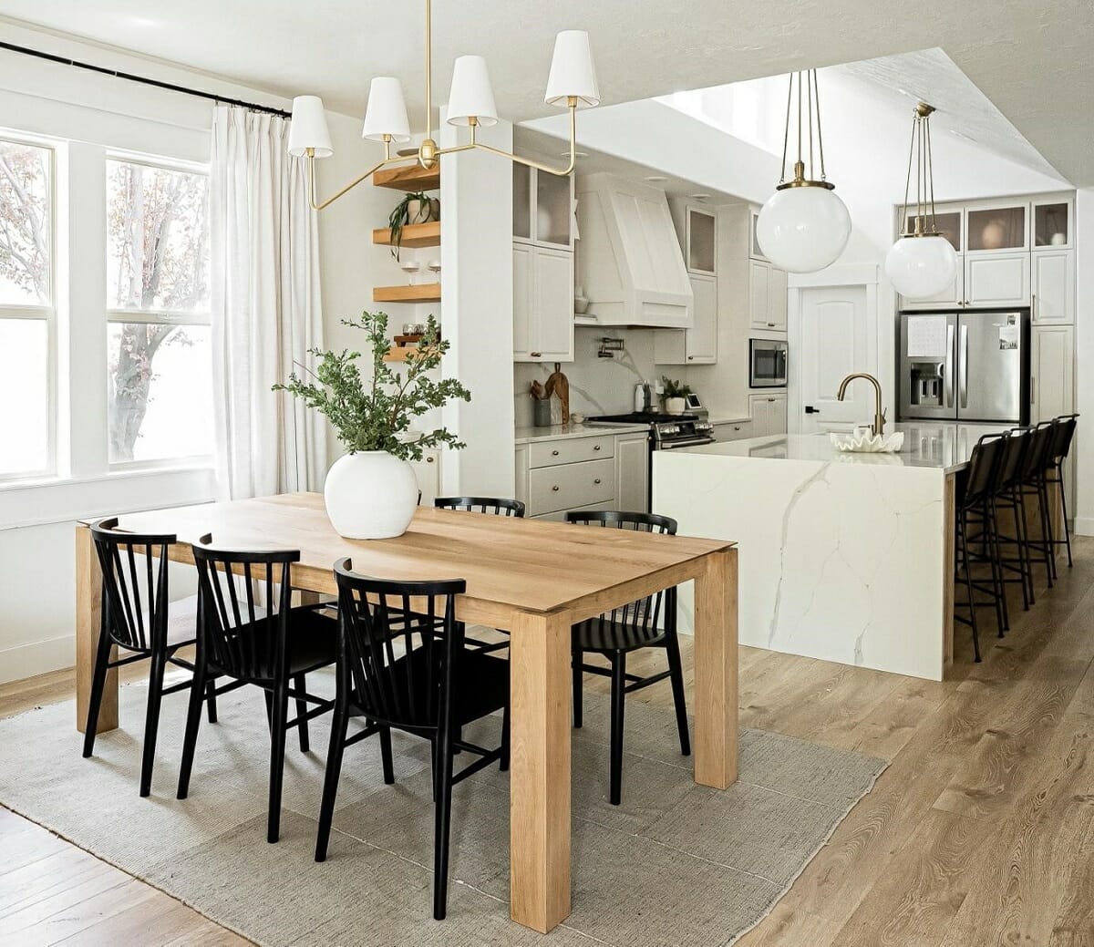 Eat in galley kitchen counter with a modern farmhouse style