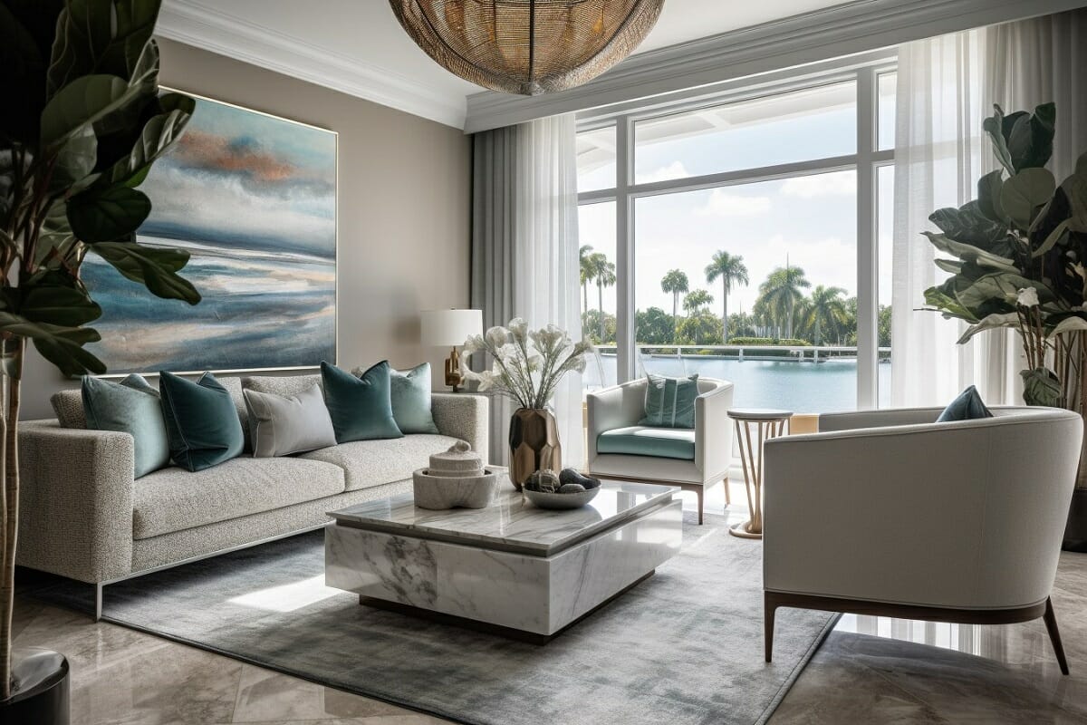 Window treatment ideas for a coastal style living room