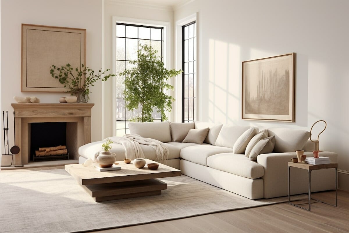 Welcoming warm neutral living room design