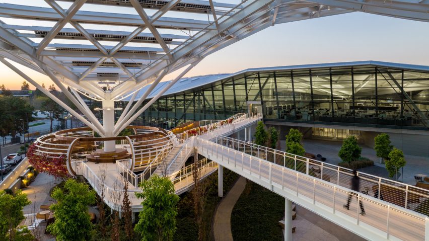 A walkway to an elevated seating area