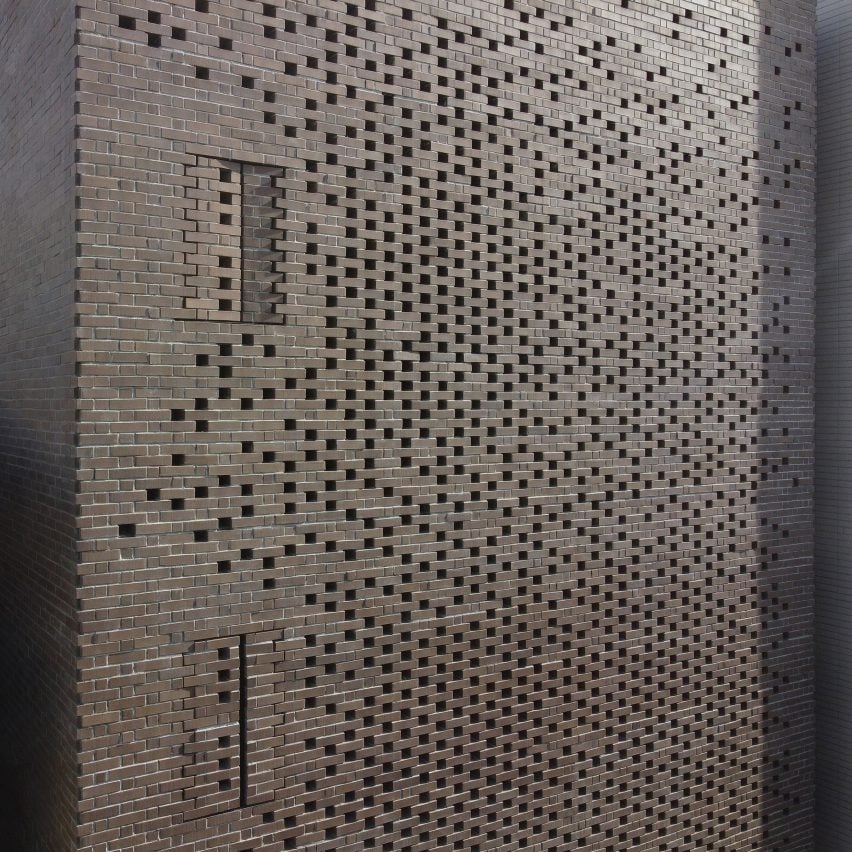 Perforated brick facade