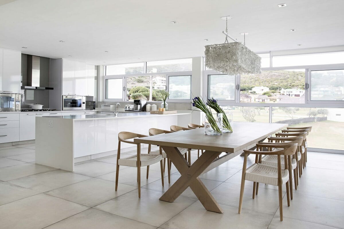 Types of dining tables in a modern coastal interior design
