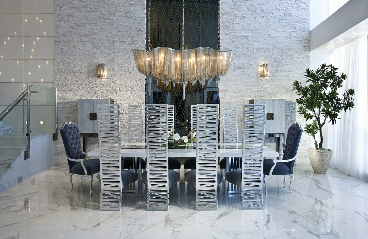 Glam dining table styles in a high end interior