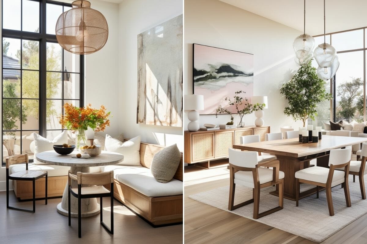 Contemporary dining table styles in light interiors