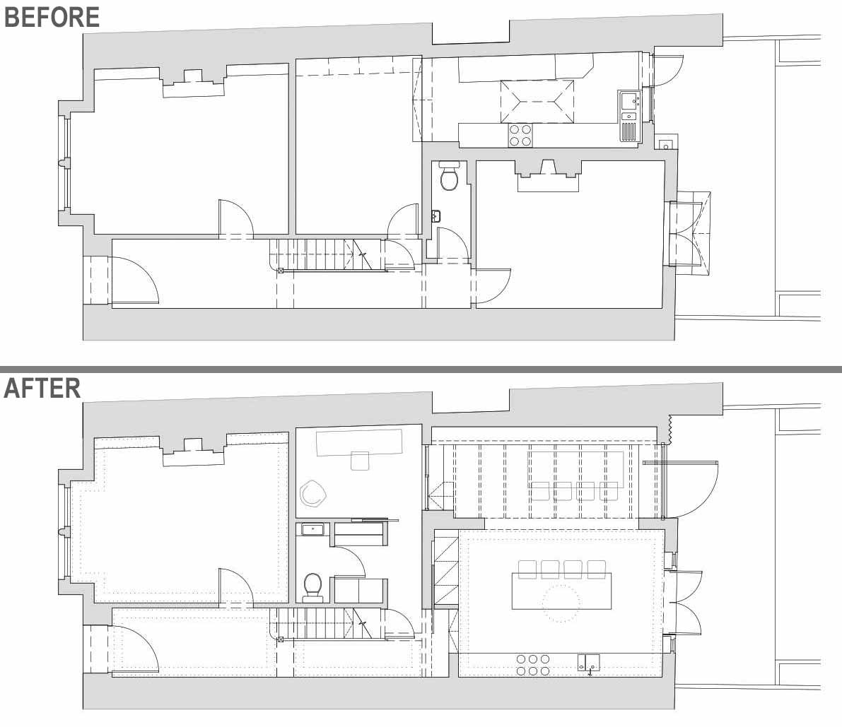 The floor plan of a remodeled side extension for a home in London.