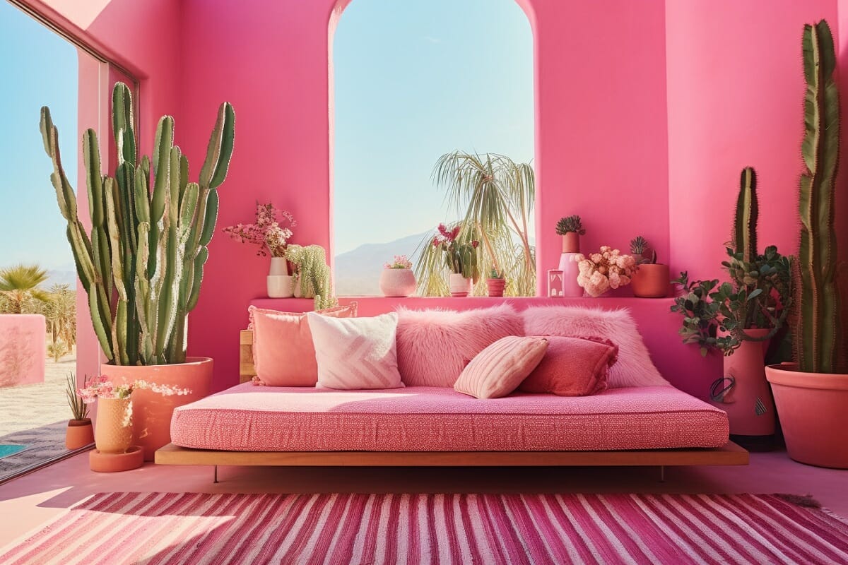 Barbiecore pink aesthetic trend for an outdoor area