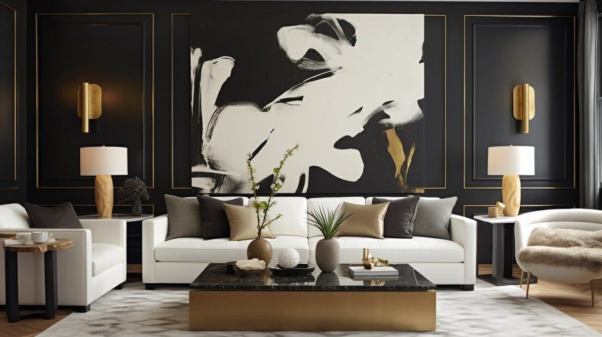 Modern luxury living room design with glam decor