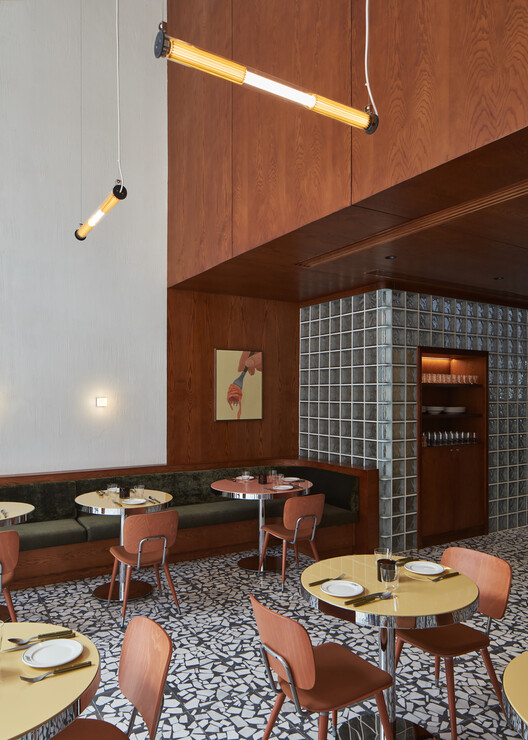 Juno Restaurant / Rawan Muqaddas + Selma Akkari - Interior Photography, Table, Wood, Chair, Lighting, Beam