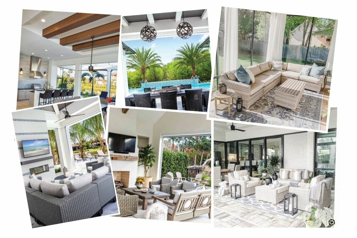 Coastal home interior and lanai design inspiration board