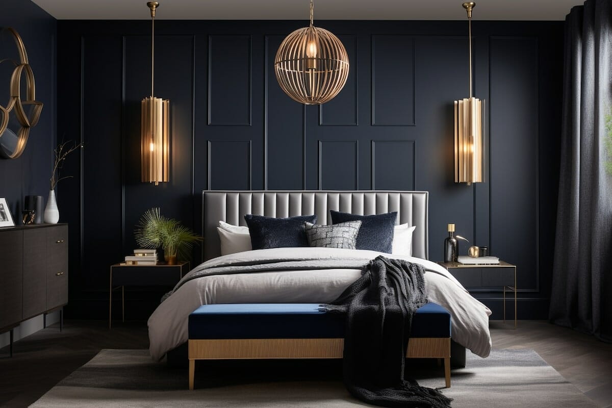 Inspiration board for a dark feature wall in a bedroom