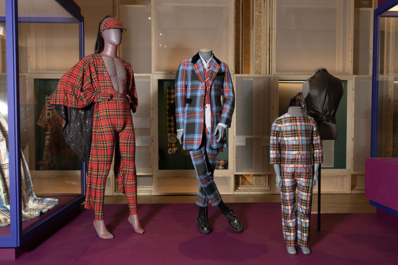 mannequins wearing tartan in museum exhibition