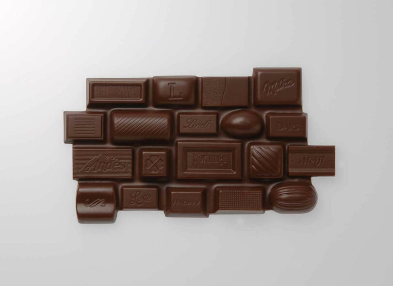 various pieces of chocolate candy arranged together