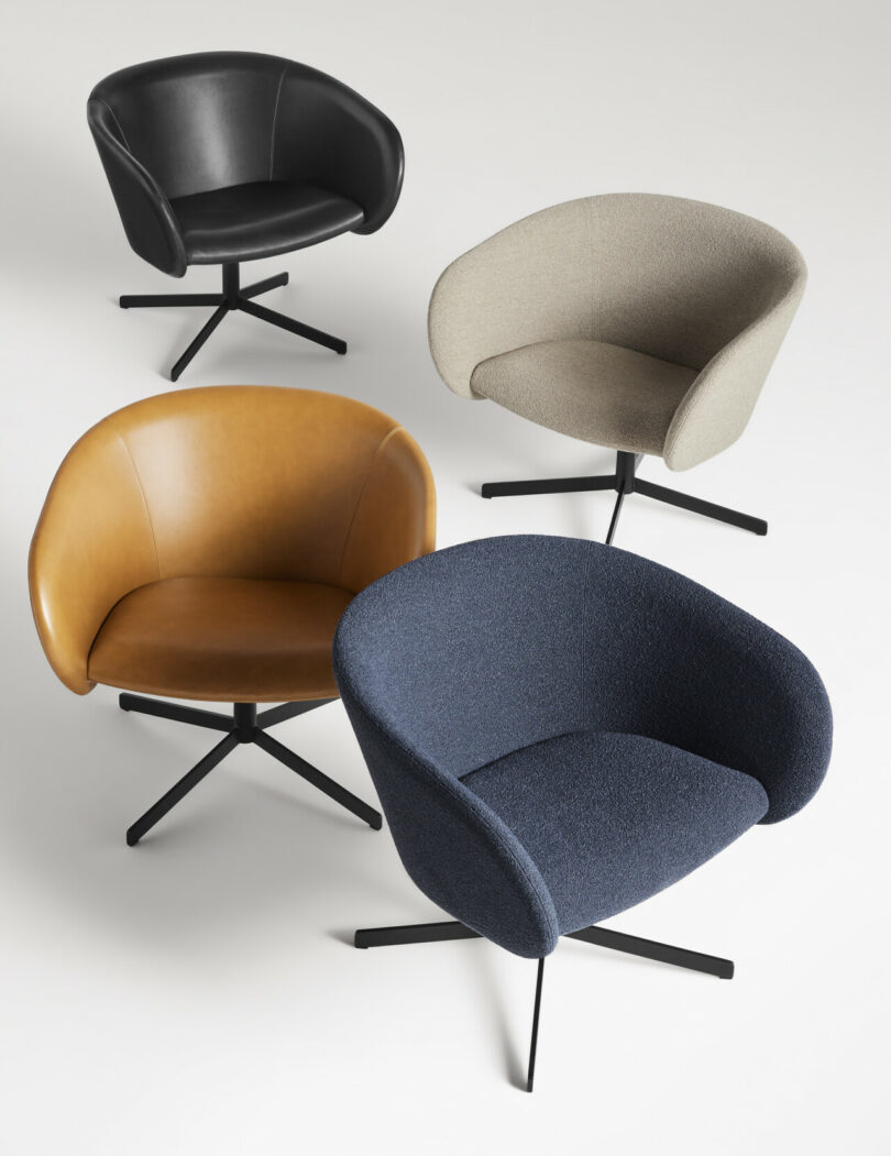 black, beige, brown, and blue lounge chairs