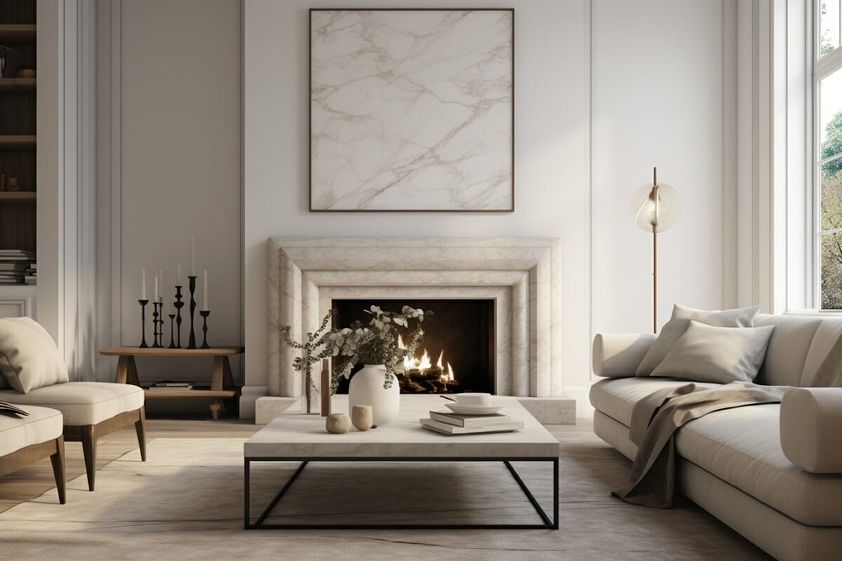Oversized modular lighting trends blending right into the living room aesthetic vision of Decorilla designer Mona H.