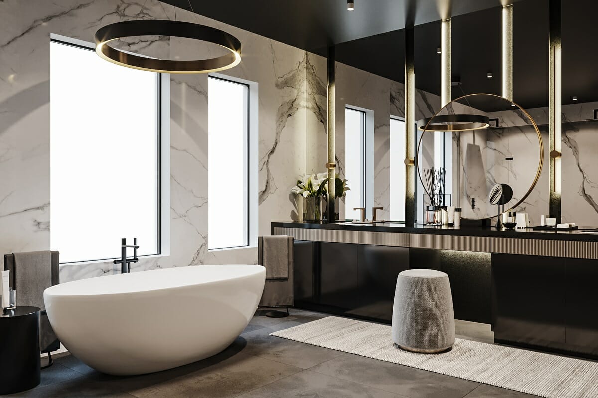 Bathroom lighting trends envisioned by Decorilla designer Darya N.