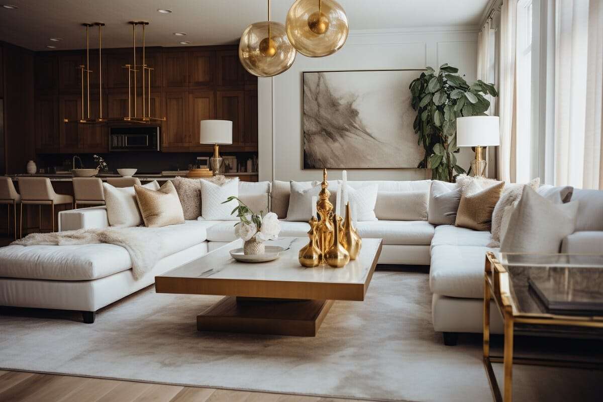 Sectional sofa living room ideas with a glam style
