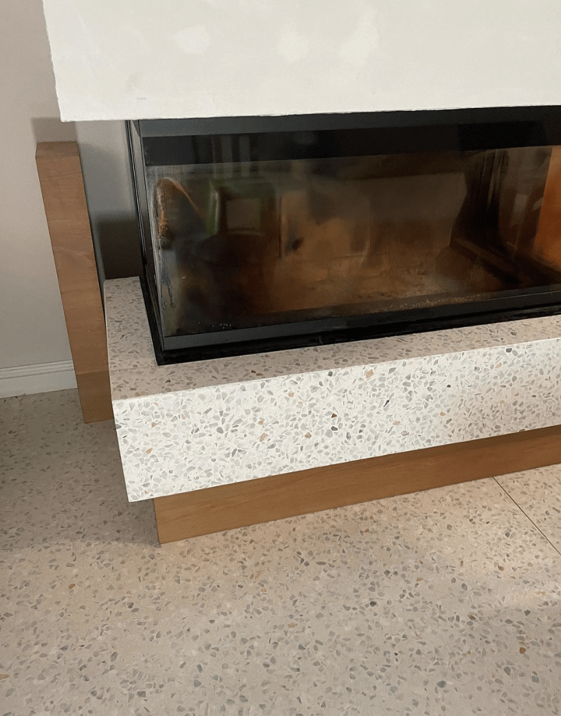 terrazzo floor with fireplace surround electric fireplace