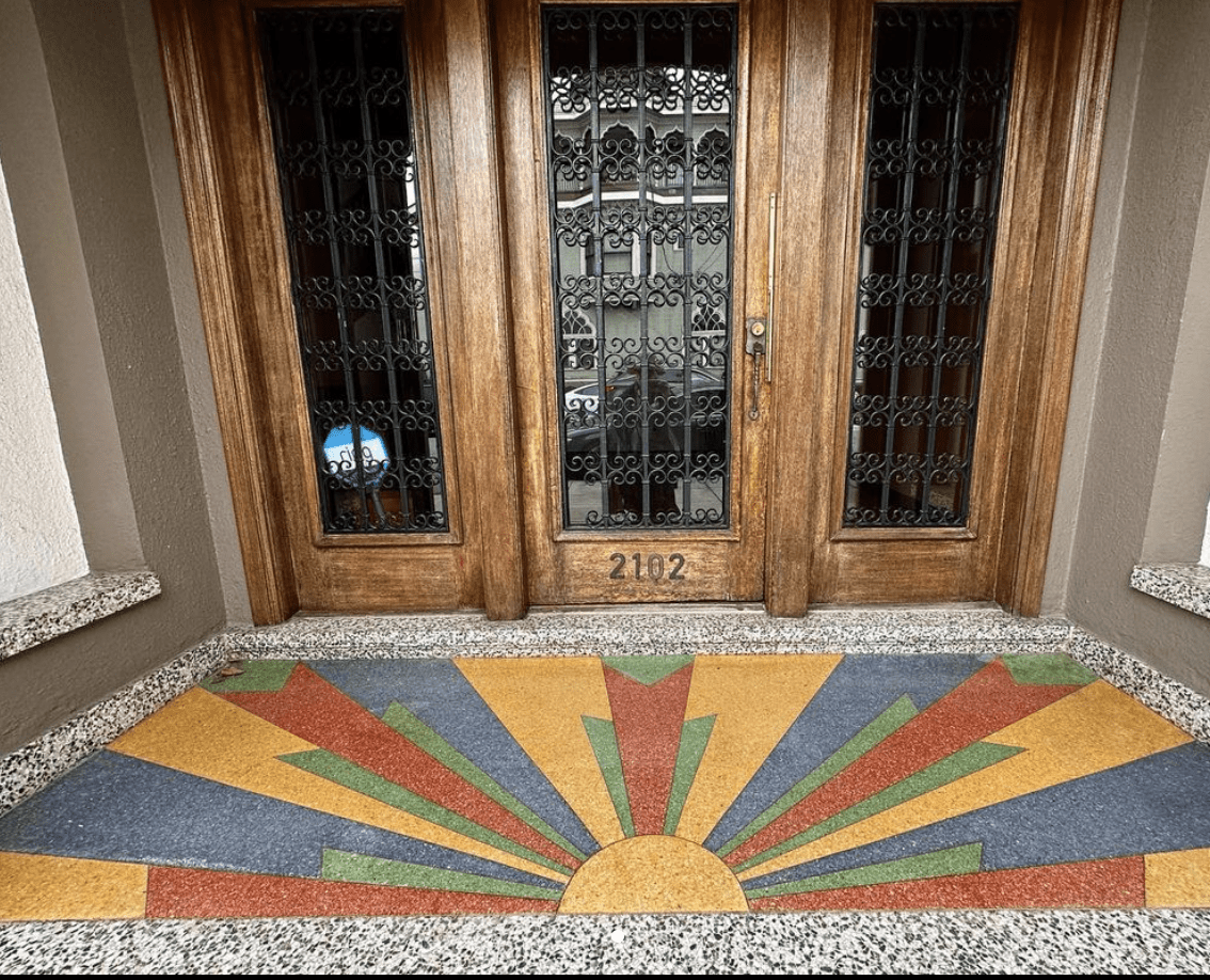 terrazzo floor with pattern front door