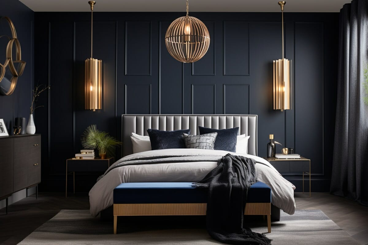 Dark bedroom color trends 2024 with a midnight blue