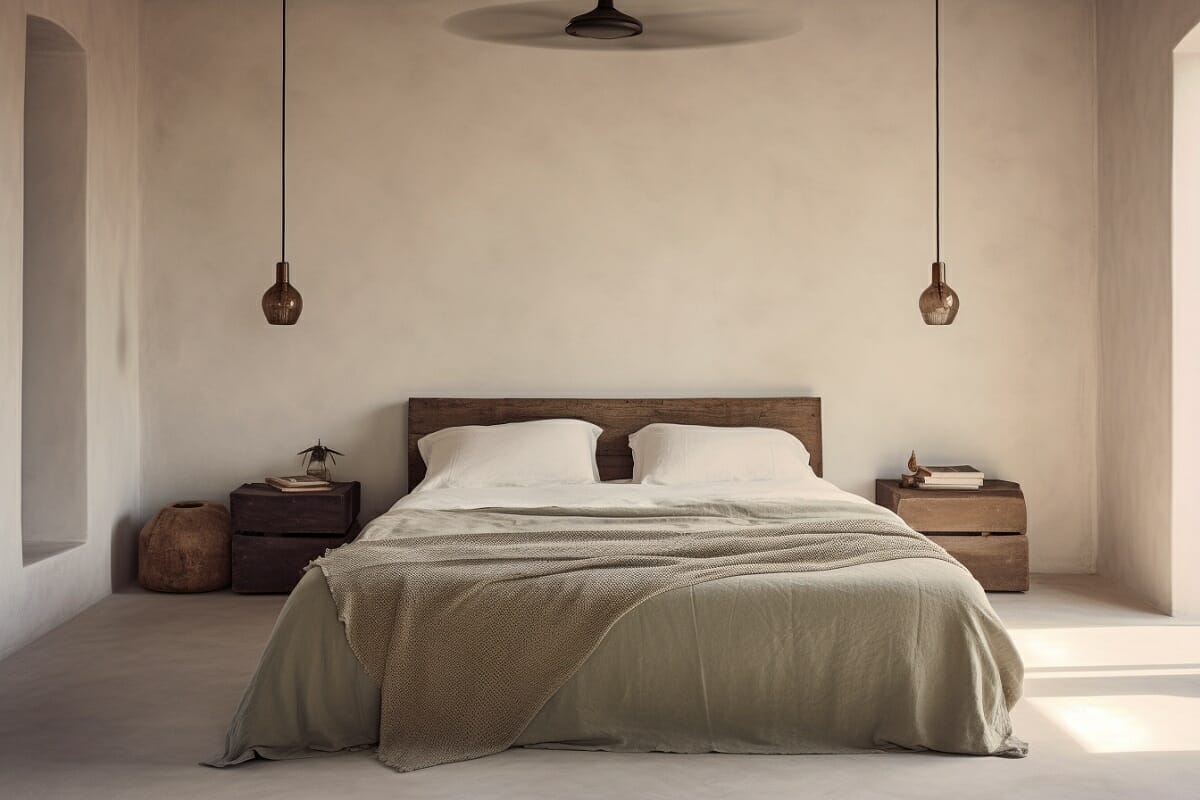 Warm minimalist bedroom design styles 2024