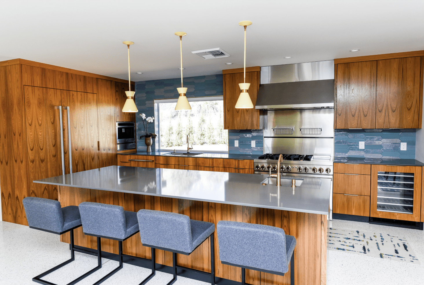 dark cabinetry mid century modern kitchen