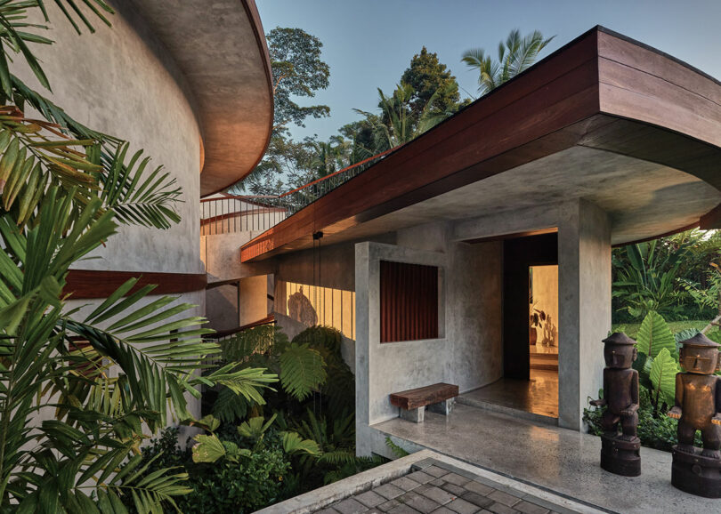 partial exterior view of modern concrete house in jungle