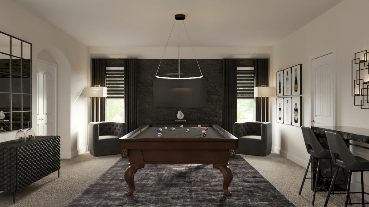 Luxury short term rental game room interior design by Decorilla