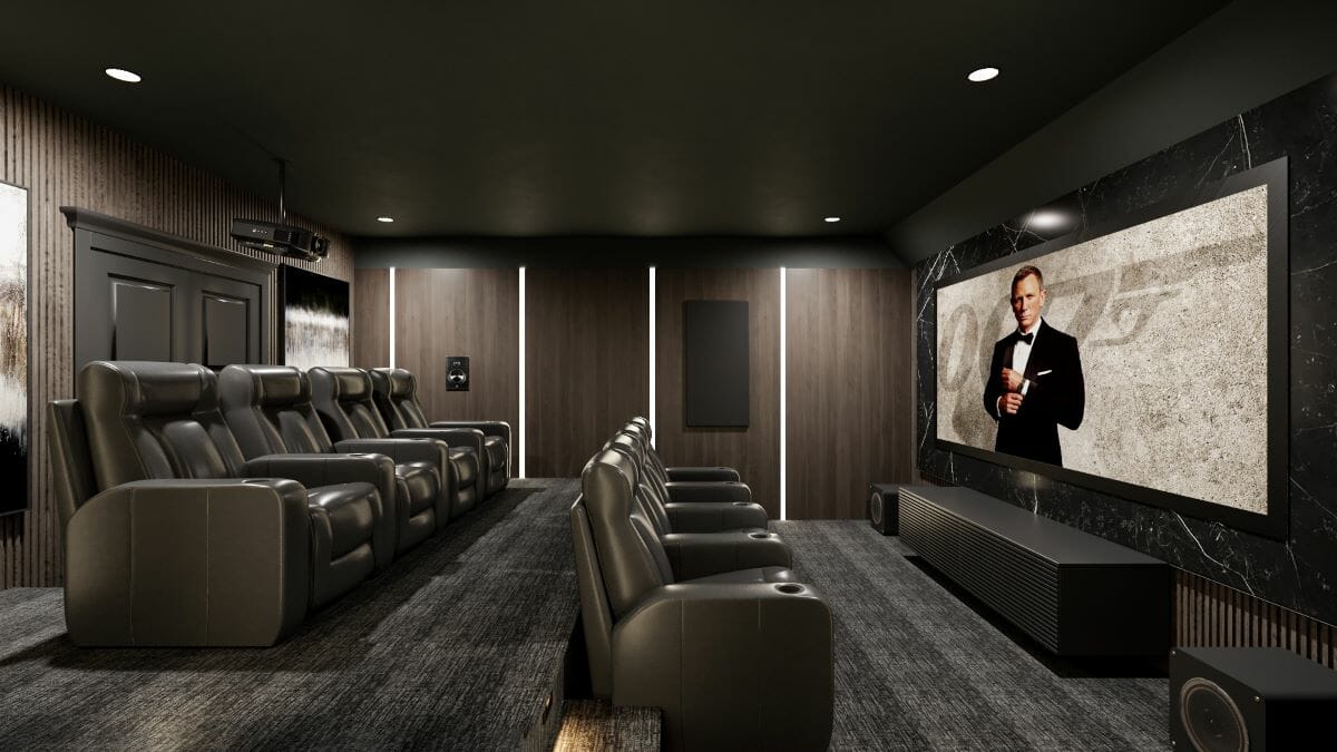 Home theatre interior design for a luxury short-term rental by Decorilla