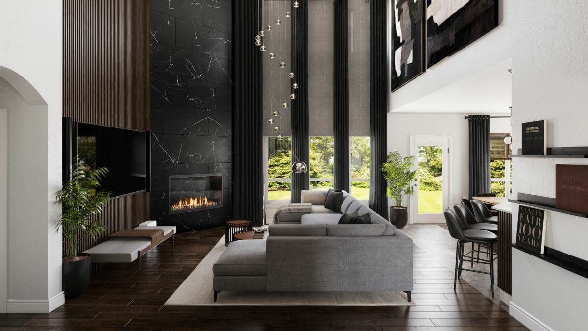 Interior design solution for a short-term rentals living room by Decorilla