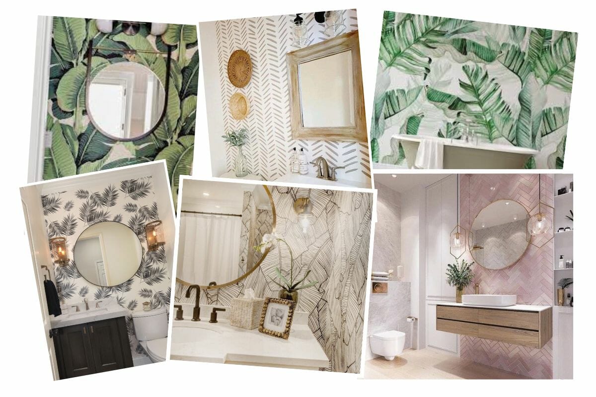 Modern floral wallpaper bathroom inspiration board
