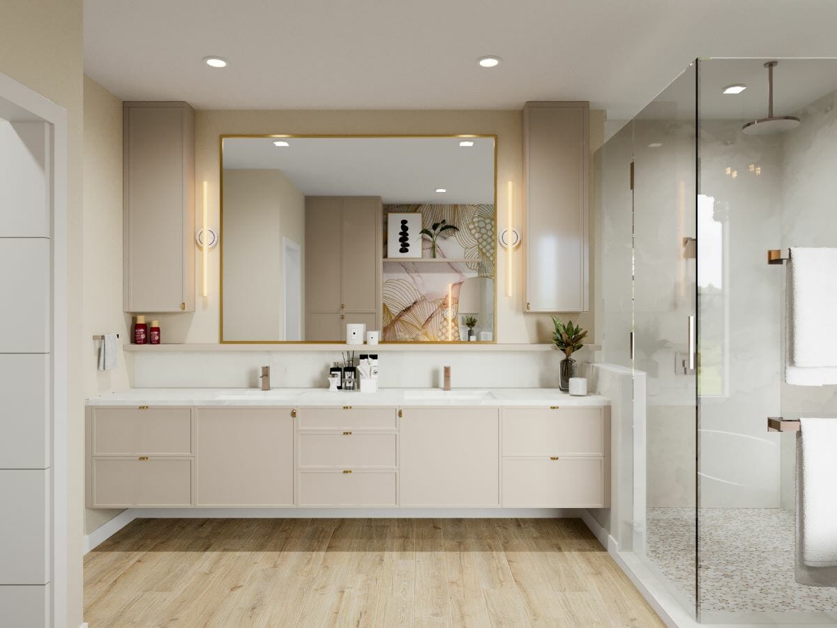 Modern bathroom with a feature wall and contemporary shower room by Decorilla