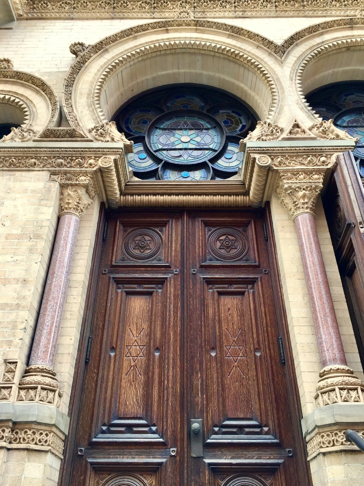 Doors at the Eldridge Street synagogue in New York City