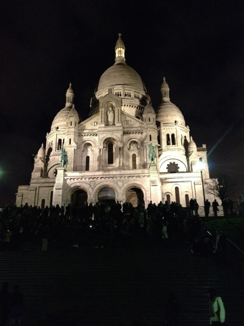 illuminated cathedral at night