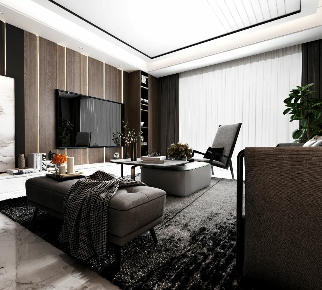 Living room interior design trends 2024 by by Decorilla designer Mena H.