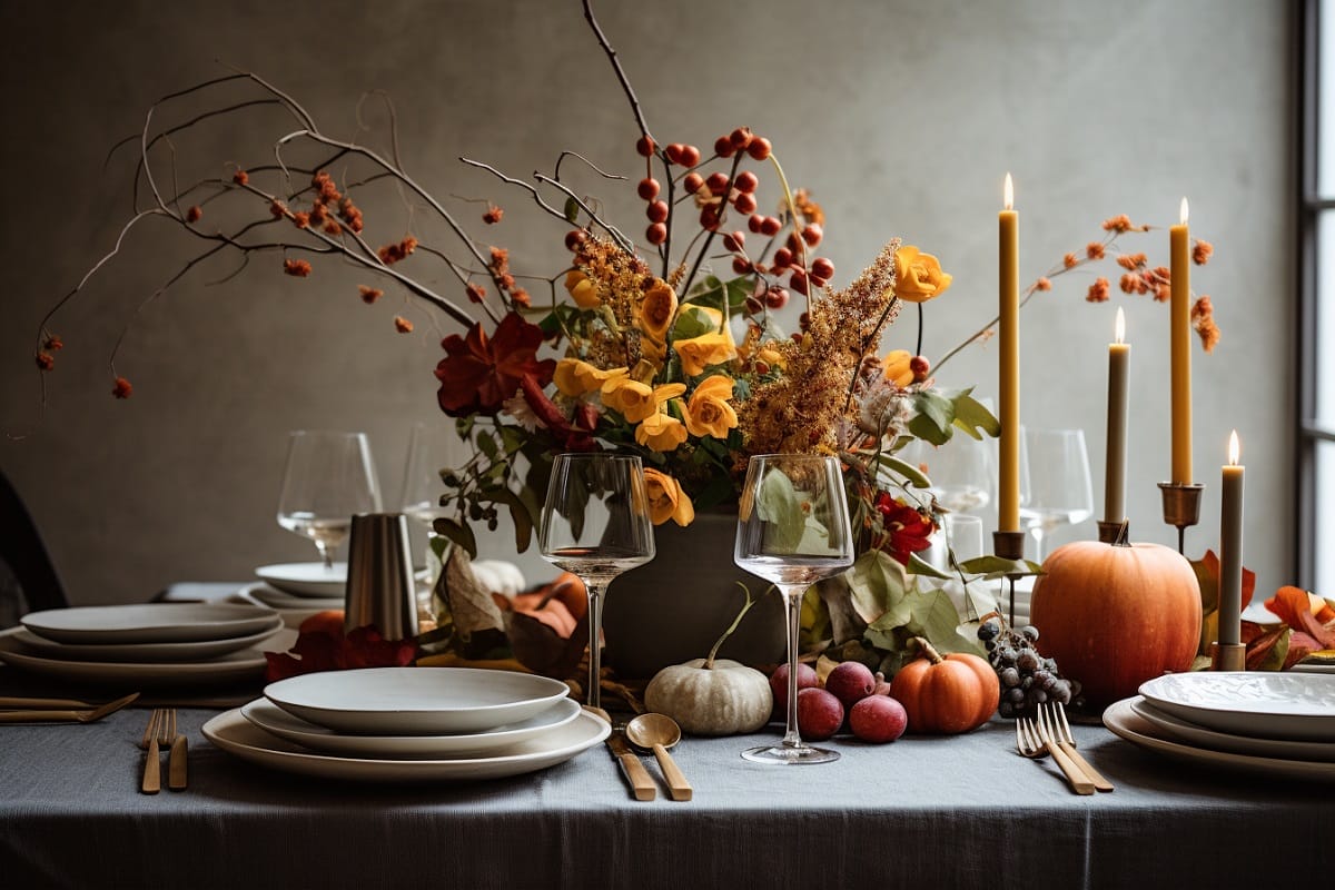 Thanksgiving centerpieces and table setting