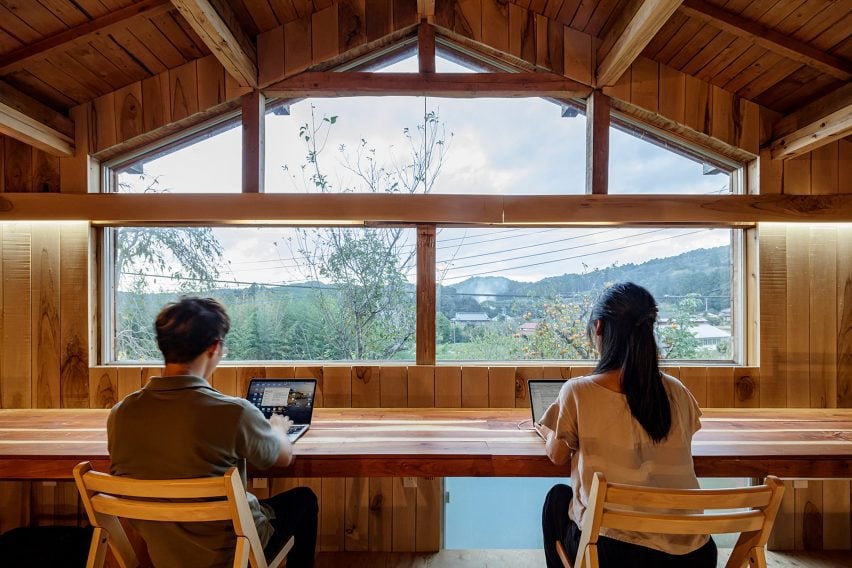 Wooden interior of the Ichihara Life and Work Commission office by Kurosawa Kawara-Ten