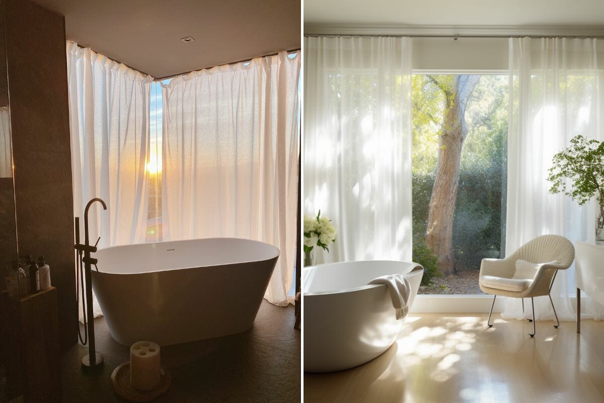 Modern bathroom ideas with curtains by Decorilla designers