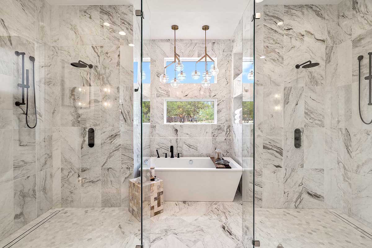 Luxury modern bathroom plan by Decorilla designer Candis G.