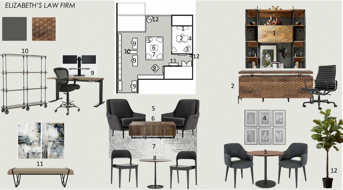 Moodboard for a lawfirm by Decorilla office interior design services