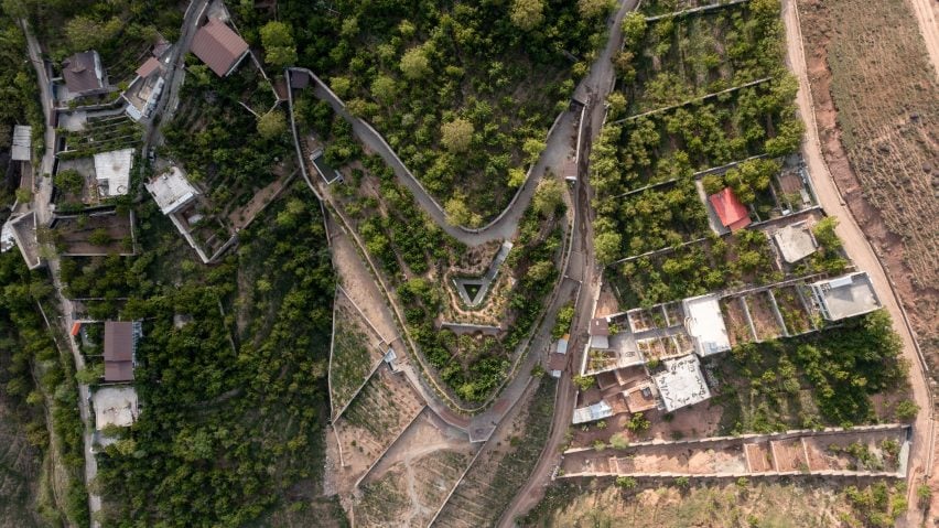 Aerial view of houses in the village of Ammameh