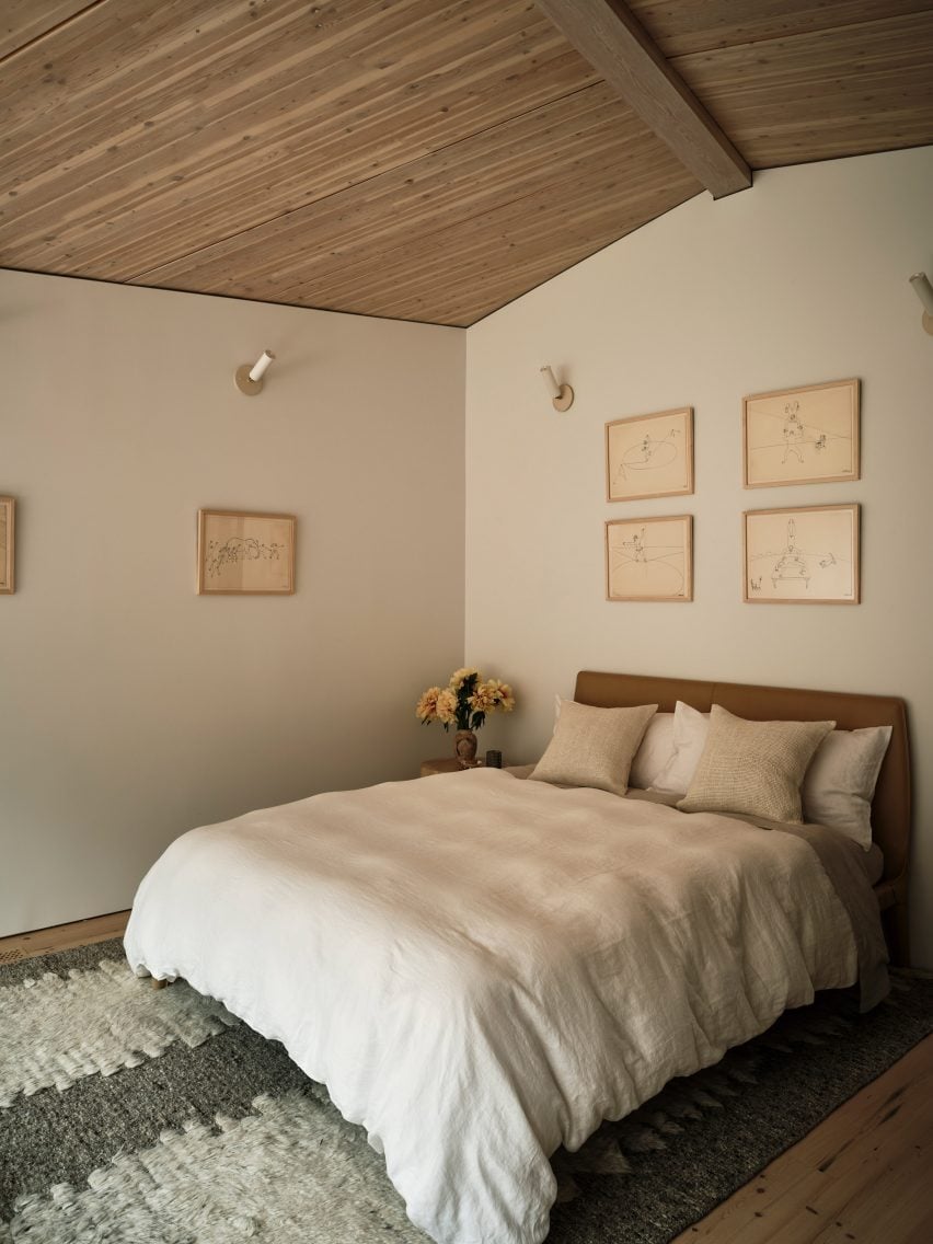 A bedroom with beige palette